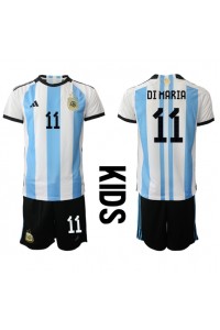 Argentiina Angel Di Maria #11 Jalkapallovaatteet Lasten Kotipeliasu MM-kisat 2022 Lyhythihainen (+ Lyhyet housut)